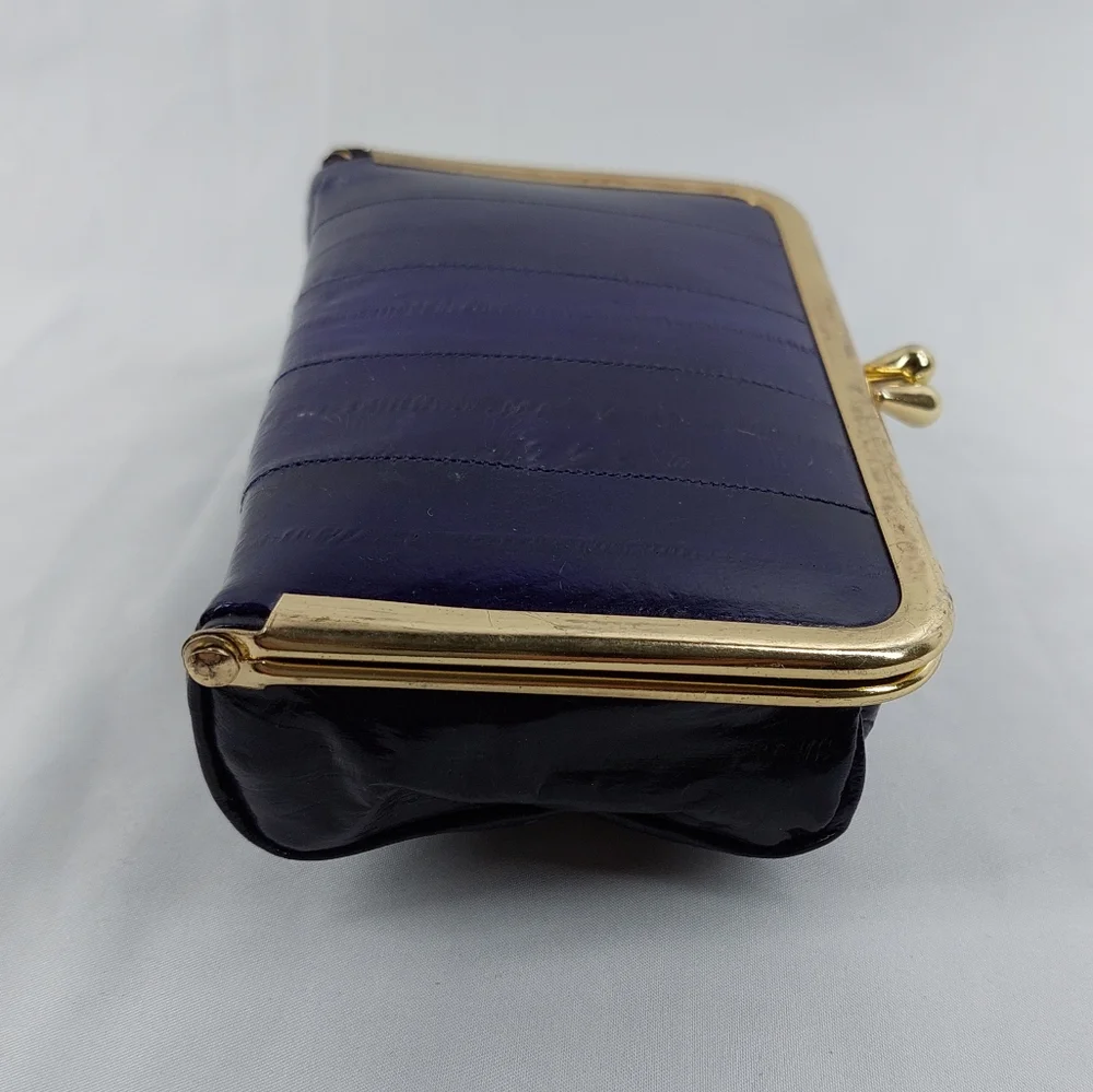 Vintage Purple Eel Skin Wallet Coin Jewelry Holder Travel with Mirror - Picture 10 of 10